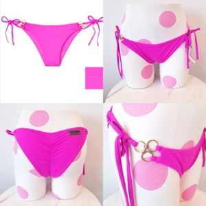 Victoria's Secret Luxe Multi ring Strappy Brazilian Bikini Bottom Hot Pink NWT